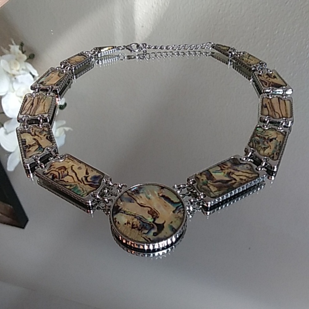 Silver Multi Colored Asymmetrical Stament Necklace - Picture 3 of 17